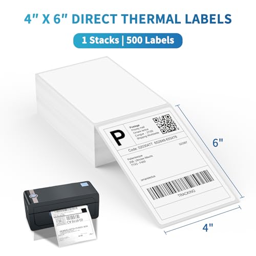 9527 Product Fanfold 4 x 6 Direct Thermal Labels White Perforated Shipping Labels, 500pcs per Stack,1 Stack