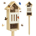 UUMENHA Bee House Bug Hotel & Butterfly House with Stake,Ladybug Hotel | Natural Insect Habitat for Garden, Patio, or Yard, Attracts Pollinators, 10.4 x 5.5 x 3.2 Inches,14 inches Stake