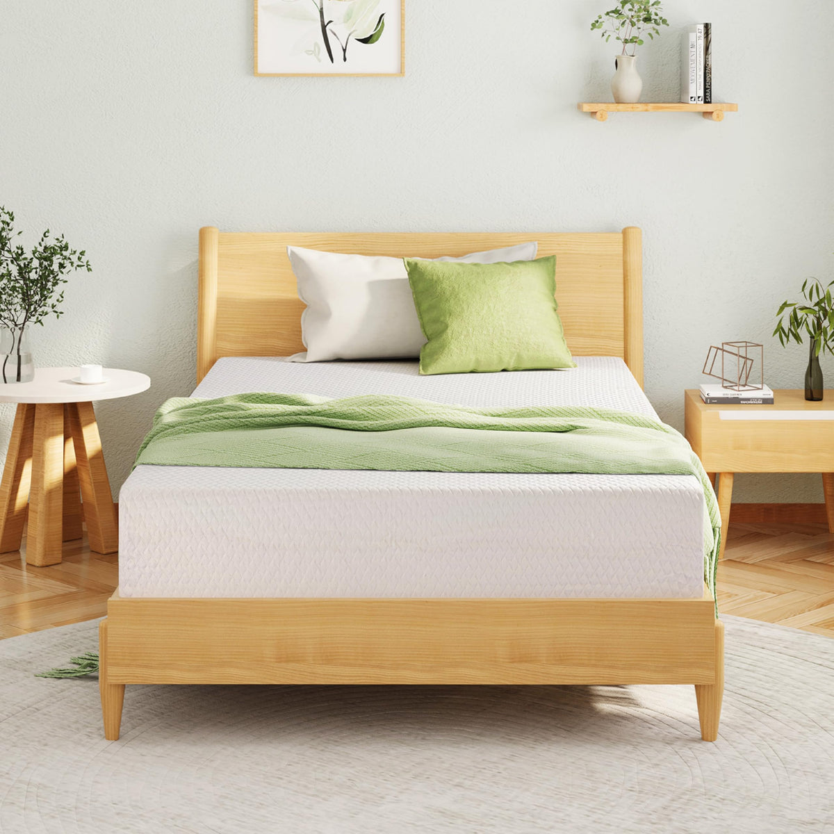 EGOHOME Full Size Memory Foam Mattress 8 Inch, Green Tea, Medium Firm | Bed Mattress in A Box, Cooling Green Tea Gel, Pressure Relief, CertiPUR-US Certified, Fiberglass Free, 75''L x 54''W, White