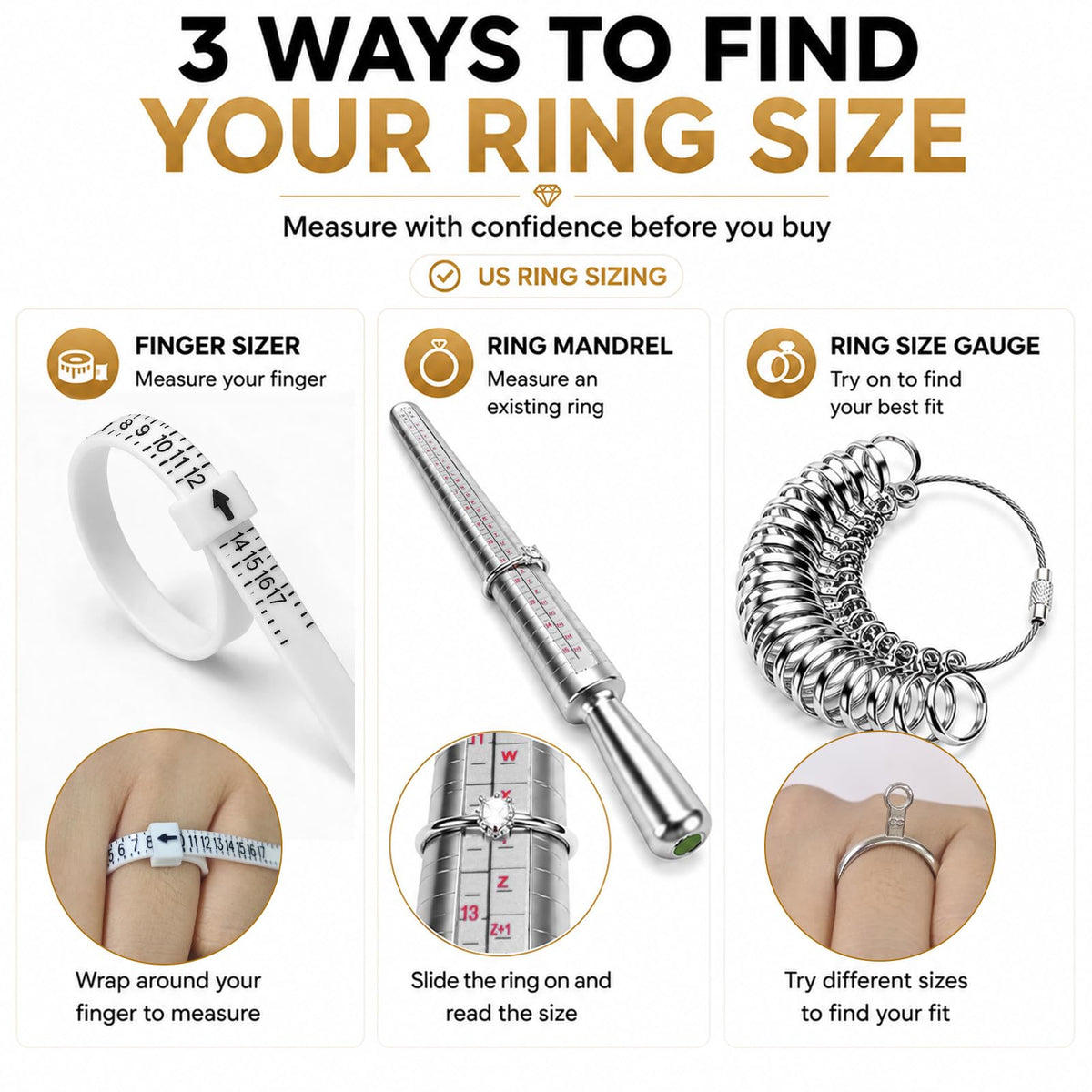 Ring Sizer Measuring Tool Kit, 4 Pcs Ring Measurer Tool and Ring Sizing Kit | Ring Sizer Tool includes Ring Mandrel, 27 PCS Measuring Ring and Finger Measurement with Magnifier for Jewelry Making