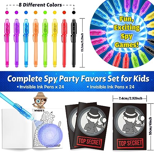 Joycover 24 PCS Invisible Ink Pen with UV Light for Kids, Spy Pens and Notebook，Birthday Party Favors for Kids 4-8, School Prize Goodie Bag Stuffers, UV Pen for Secret Message Escape Room