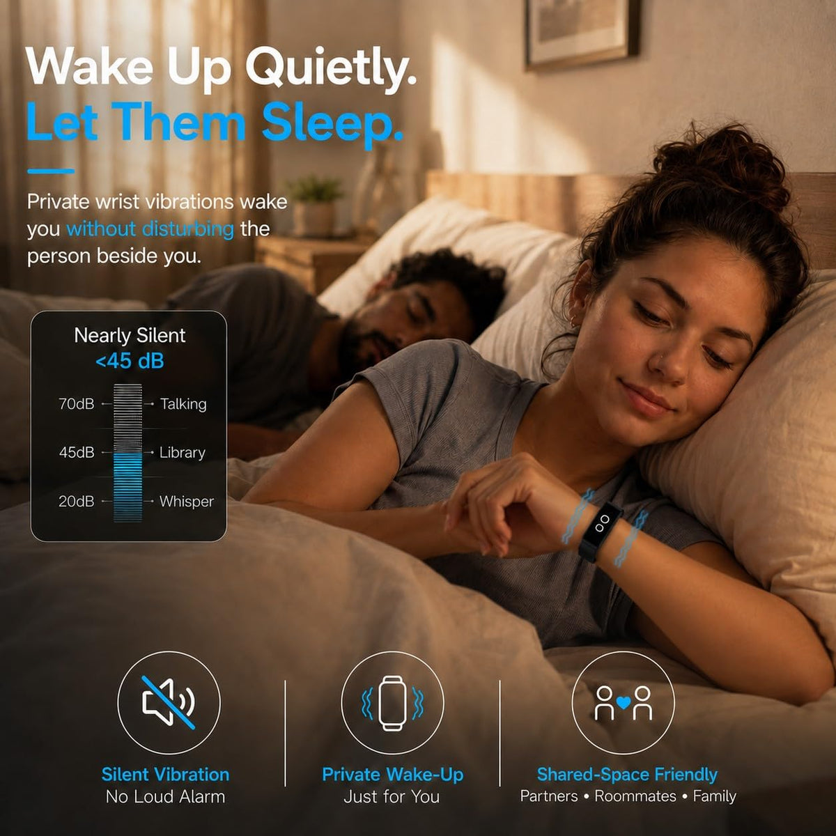 Ulvixar Vibrating Alarm Watch for Heavy Sleepers,Silent Wake up Alarm Wrist | Powerful Wrist Vibrating Alarm,For Hearing impaired,20-Day Battery,Comfort Silicone Loop,Ideal For Couples,Shared Space，Dorms