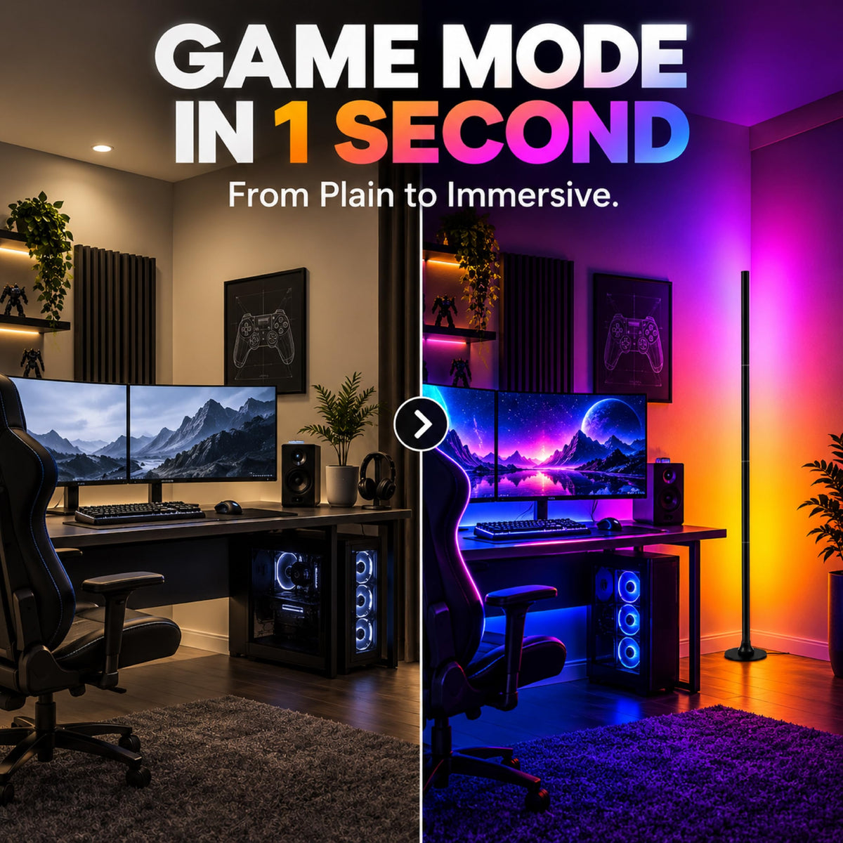 Corner Lamp for Gaming Room: Instant Ambiance in 1S - 16 Million DIY Colors | LED RGB Floor Light with Music Sync Color Changing - App/Remote Control Ambient Lighting for Music/Movie/Studio Room Decor