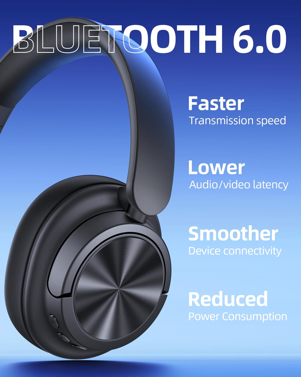 Hybrid Active Noise Cancelling Headphones 120H Playtime Wireless Headphones Bluetooth 6.0 Over Ear Headphones with 6 ENC HD Call Mic, Hi-Res 360° Spatial Audio ANC Headphone for Travel Workout Black