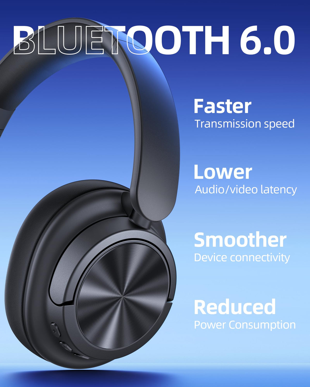 Hybrid Active Noise Cancelling Headphones 120H Playtime Wireless Headphones Bluetooth 6.0 Over Ear Headphones with 6 ENC HD Call Mic, Hi-Res 360° Spatial Audio ANC Headphone for Travel Workout Black