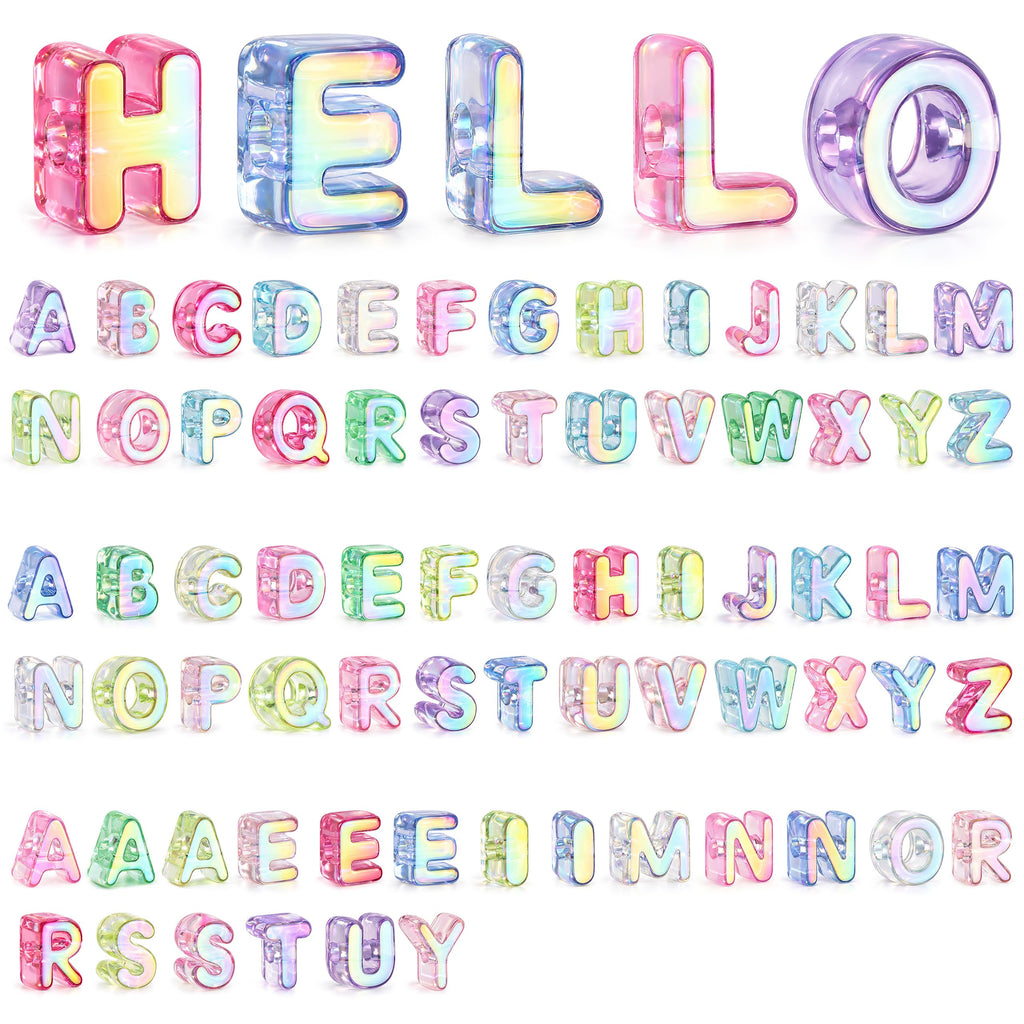 76Pcs Bubble Letter Beads, 20mm Large Hole Beads for Keychains | Each A-Z character appears twice or more, with extra vowels and common characters for names, bag charms and backpacks.