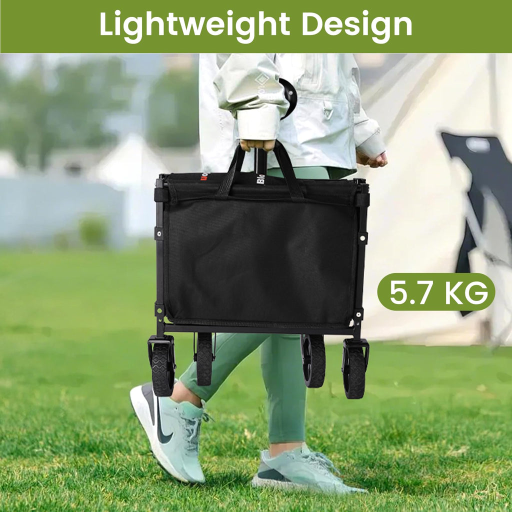 Blomoba Folding Wagon Cart with Wheels, 220lbs Utility Wagon Cart, Black | Collapsible Wagon with 360° All-Terrain Wheels & Adjustable Handle, Foldable Cart for Groceries Camping Sports Gardening