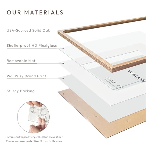 wallwisy 8x10 Picture Frame, Solid Oak Wood 8x10 Frames with Mat to 5x7 | Natural Oak 10x8 Photo Frames, Wall and Tabletop Display, Horizontal or Vertical Display, Natural finish, Set of 1