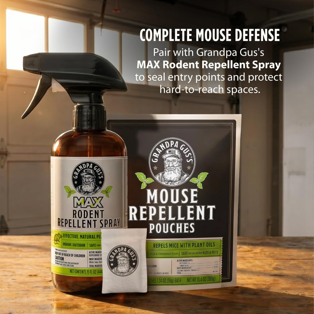 Grandpa Gus's Mouse Repellent Pouches, Peppermint & Cinnamon, Pack of 10 | Plant-Based, Natural Rodent Repellent and Nesting Prevention for Homes/Cabin/Garages/Storage/Vehicles, Kid & Pet Safe