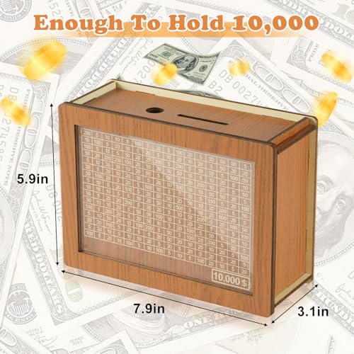 10000 Savings Challenge Box, Money Saver Box 10k Smash, Wooden Digital Save Piggy Bank for Adults Kids, Cash Vault Wooden Savings 10,000 Dollar, Caja De Ahorros, Cashbox Kakeibo