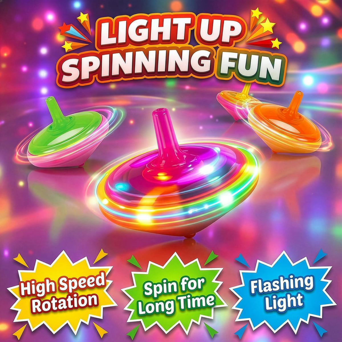 LED Flashing Spinning Tops for Kids, Bulk Party Favors and Classroom Prizes | Colorful, Batteries Included, 1.75-Inch Mini Tops, Assorted, Easy-Twist Play, Ages 3+