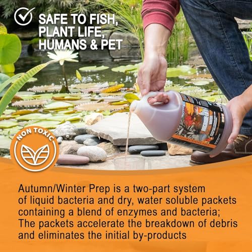 MICROBE-LIFT AUTPREP Autumn and Winter Prep Seasonal Conditioner for Ponds and Outdoor Water Gardens, OK for Live Koi Fish, Plants, and Decor, 32 Ounce Liquid and 4 2-Ounce Packets
