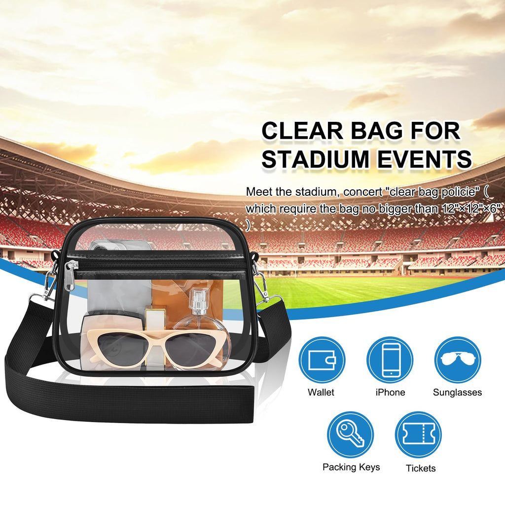 Clear Bag for Stadium Events Stadium Approved Women's Top-Handle Handbags | Mini Small Clear Bag Purse with Wide Adjustable Strap and Front Pocket for Sports Concerts, Festivals
