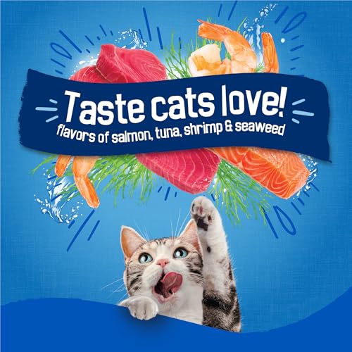 Friskies Purina Seafood Sensations Dry Cat Food, 22 lb Bag | Crunchy cat kibble with salmon, tuna and shrimp flavors, with protein for healthy muscles and fatty acids for skin and coat
