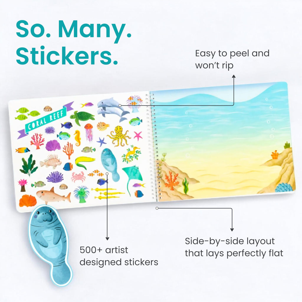 Cupkin Animal Habitats Sticker Book | 12 Coloring & Activity, 500+ Stickers | Spiral-bound kids craft format with 12 activity scenes, 12 art pages, side-by-side viewing and easy-peel design for ages 2–8