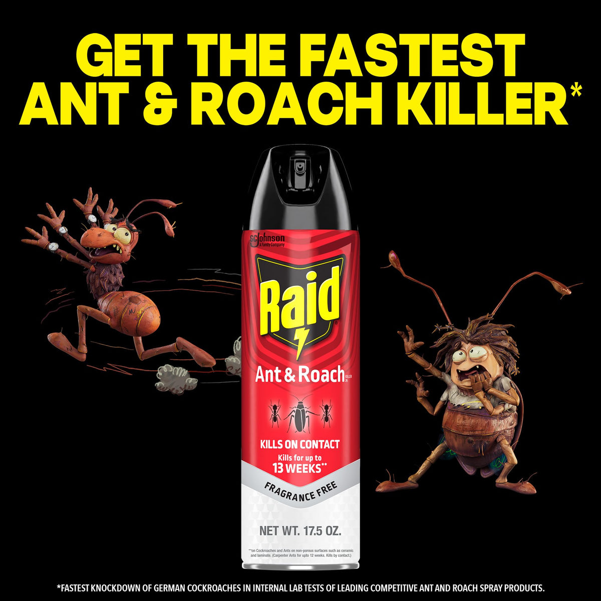 Raid Ant & Roach Killer Bug Spray, Fragrance Free, 17.5 oz, 2 Count | Kills Ants & Roaches on Contact, Keeps Killing For Up to 13 Weeks, For Home Use, No Lingering Chemical Odor