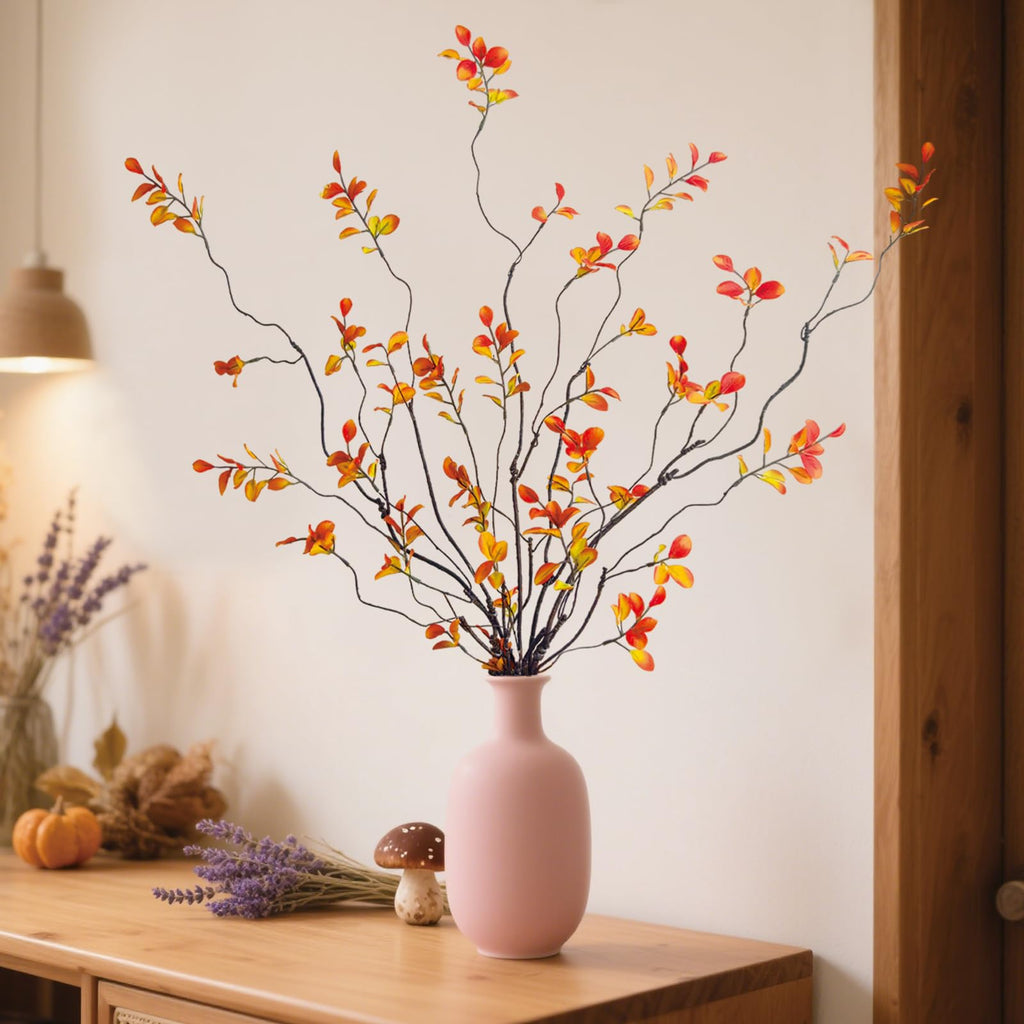 4 Pcs Fall Stems Artificial Ficus Branches Faux Eucalyptus Stems Fall Decor | 47.2 Inch Fake Leaves Fall Decorations for Home, Autumn Table Decor Fall Branches for Vase Filler Centerpieces