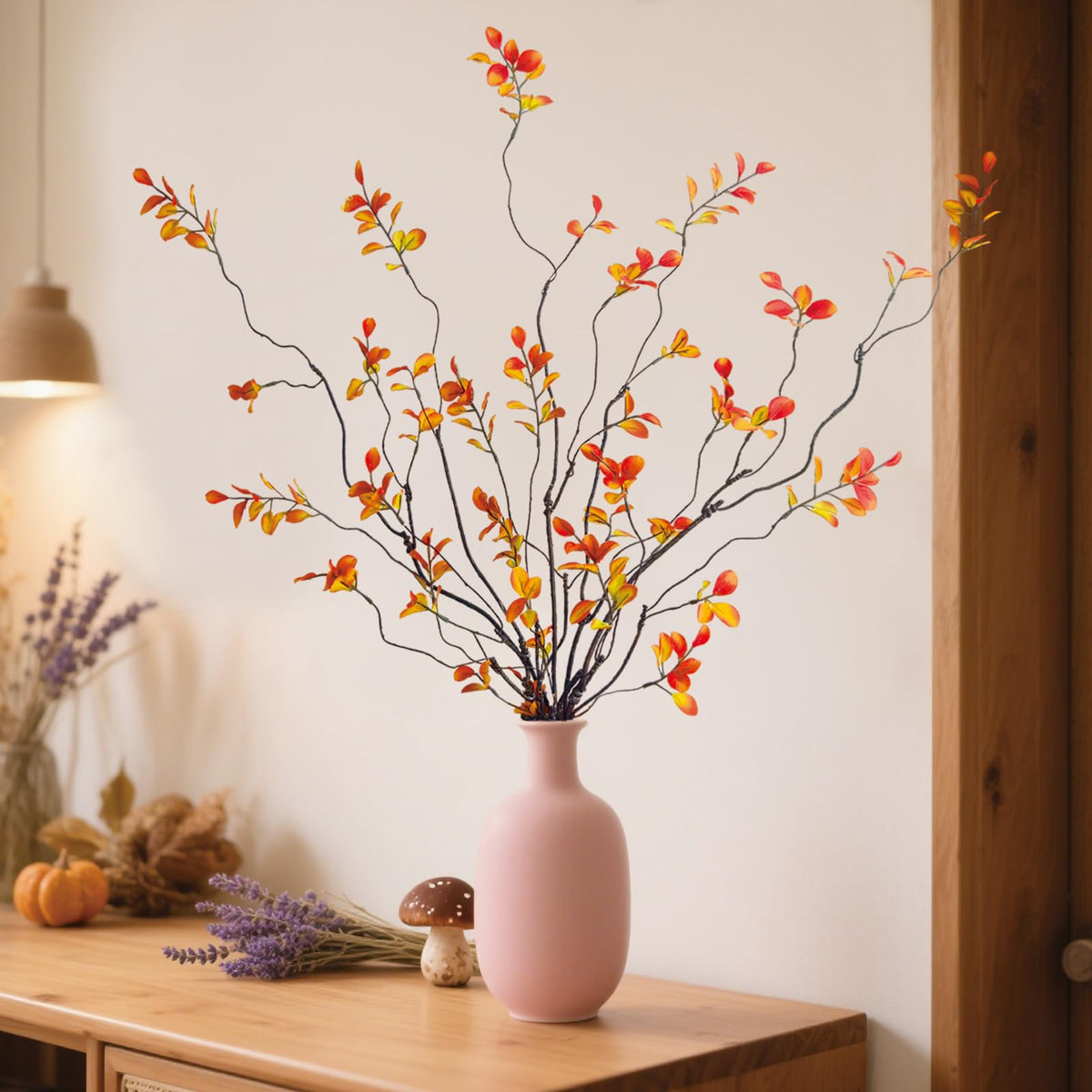 4 Pcs Fall Stems Artificial Ficus Branches Faux Eucalyptus Stems Fall Decor | 47.2 Inch Fake Leaves Fall Decorations for Home, Autumn Table Decor Fall Branches for Vase Filler Centerpieces