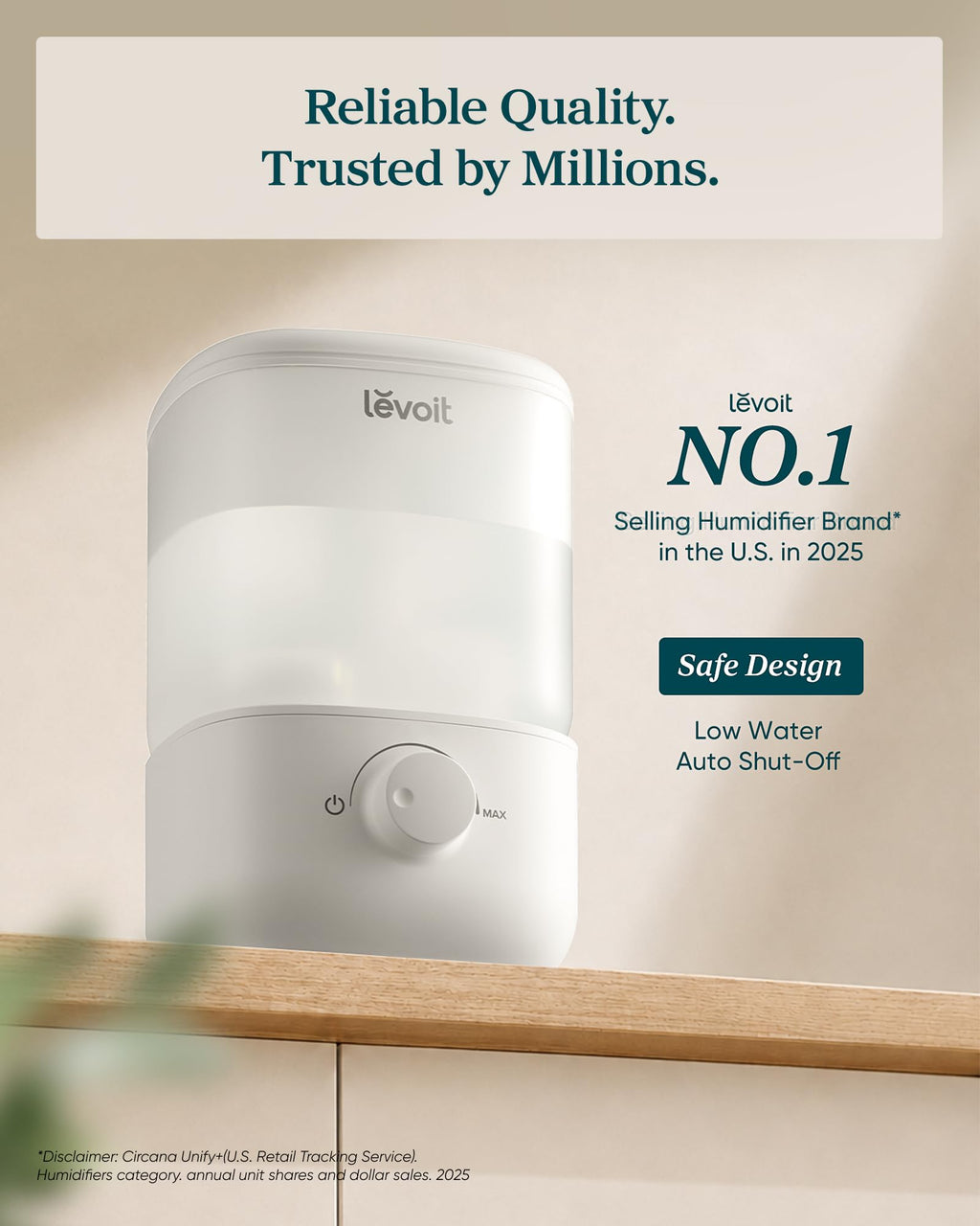 Levoit Top Fill Humidifiers for Bedroom, 2.5L Tank for Large Room, 25dB | Easy to Fill & Clean, Quiet Cool Mist Air Humidifier for Home Baby Nursery & Plants, Auto Shut-off for Safety, 25H Lasting