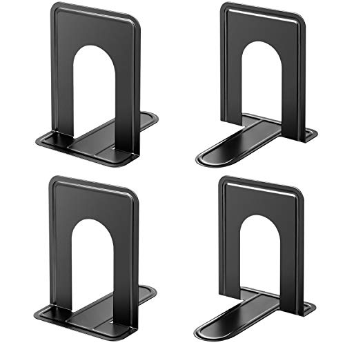 MaxGear Matte Painted Book Ends, Heavy Duty and Sturdy Bookends for Shelves | Office Non-Skid Metal Book End Stopper for Books/CDs/DVDs, 6 x 4.6 x 6 in, Black, 2 Pairs/4 Pieces, Large