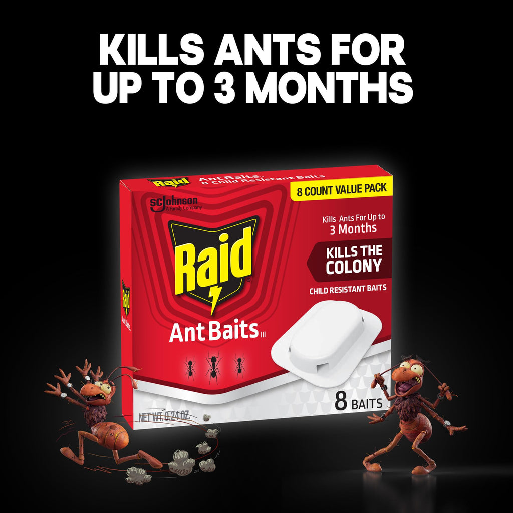 Raid Ant Killer Baits, For Household Use, Child Resistant, 8 Count | Kills the Colony, Keeps Killing Ants for Up to 3 Months, For Indoor Home Use