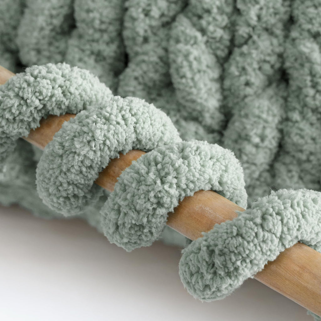 Mellobello Jumbo Chunky Yarn for Hand Knitting - Super Thick Chenille Chunky Yarn for Crocheting - Extra Soft Bulky Fluffy Blanket Big Yarn 8 Jumbo Pack (26yds,8 oz Each Skein) Sage Green