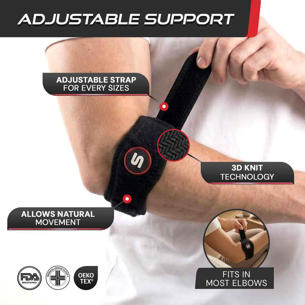 Sleeve Stars Tennis Elbow Brace for Men & Women, Fits 9"-23" (Single/Black) | Adjustable Counterforce Brace, Tennis Elbow Strap for Tendonitis Relief, Golfers Elbow Strap, Forearm Brace, Elbow Wrap