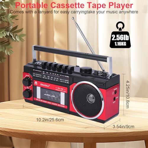 BAIJIALI Portable Cassette Player with AM/FM/SW Radio & BT | Boombox for Home and Travel, Record from Radio, Play via SD/USB, Headphone Jack, AC/Battery Power