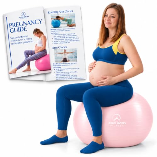 ProBody Pilates Pregnancy Ball with Guide - Birthing Ball | 1.7mm Anti-Burst PVC, CA 10P Certified, 55/65/75 cm, Guide, Doula & Midwife Use, Pump, Pregnancy Essentials