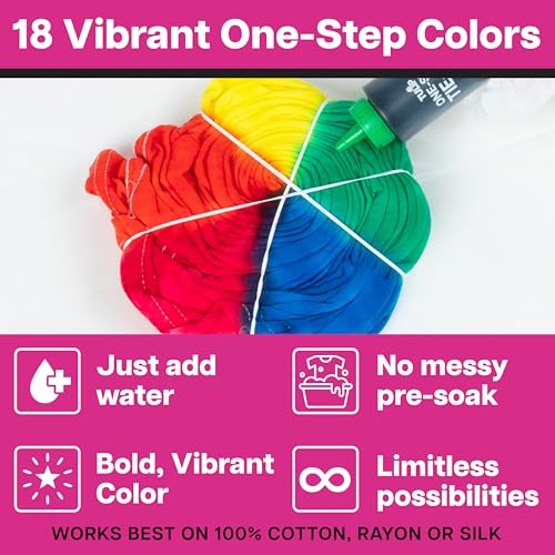 Tulip One-Step Tie-Dye Kit, 18 Bottles, 14 Colors, Fabric Dye for Shirts | Rainbow Tie Dye Party Supplies for Kids, Adults & Group Crafts, 2.75 fl oz Bottles