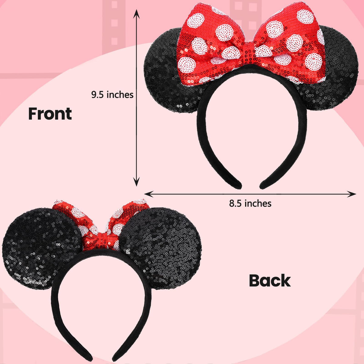ETLUK Mouse Ears Headband, Mouse Ears Sequin Bow Headbands for Women Girls, Cosplay Accessories Party Decorations (Red)