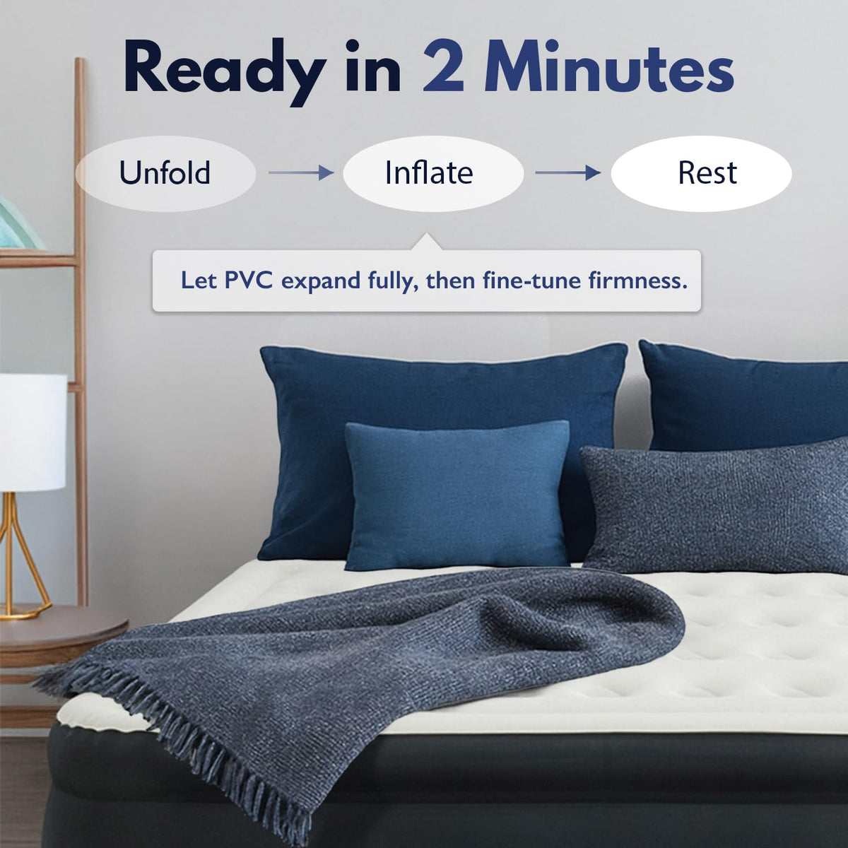 King Koil Air Mattress Queen with Built-in Pump, 20” Raised Airbed | Luxury blow up mattress for guests & home • Inflates in 2 minutes • 650 lb capacity • Patented high-speed pump
