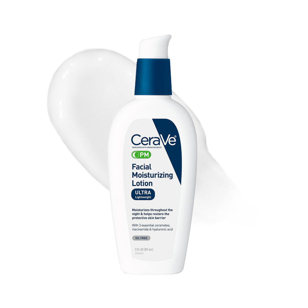 CeraVe PM Daily Facial Moisturizer, Skin Care for Dry Skin, Oil-Free, 3oz | Travel Sized Face Lotion with Hyaluronic Acid, Niacinamide & Ceramides, Face Moisturizer for Men & Women, Skin Barrier Repair