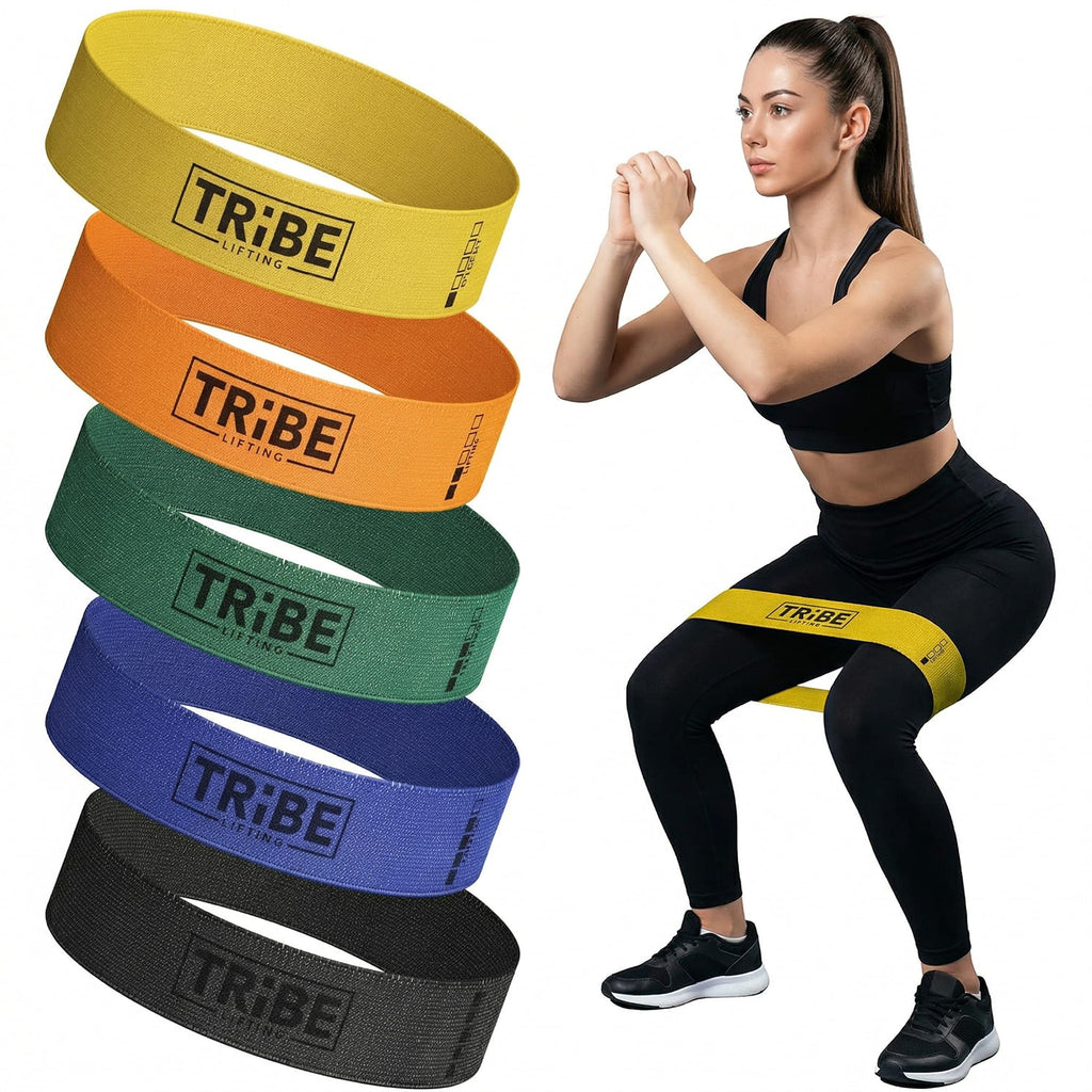 Fabric Resistance Bands for Working Out, 5-Band Set for Legs and Glutes | Booty bands for women and men, 5 resistance levels, for glute activation, hip training, squats, lunges and physical therapy