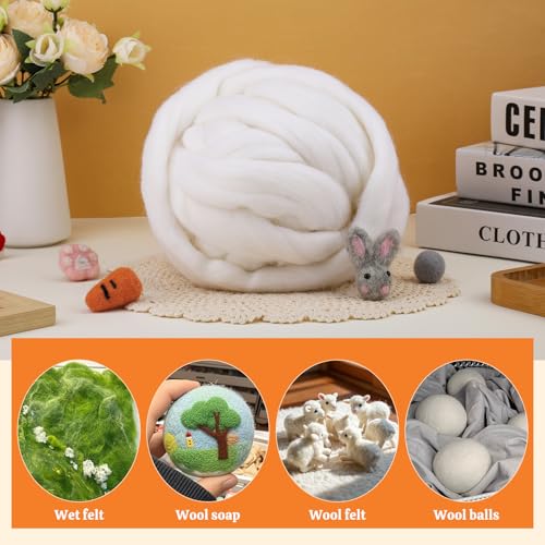 3.53oz Needle Felting Wool Roving for Needle Felting White Felting Wool | Wool Roving Bulk Roving Wool for Felting Pure Wool Chunky Yarn Spinning Wet Felting Diy Hand Spinning
