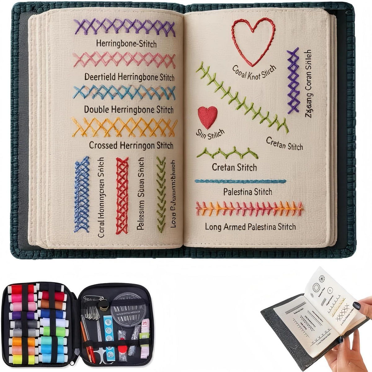 INDCOLOR 2026 Upgraded Embroidery Stitch Book Kit, 106 Patterns with Tools & Tutorials, 86 PCS Beginner Embroidery Kit, Portable All-in-One Hand Embroidery Book for Adults & DIY Craft Lovers