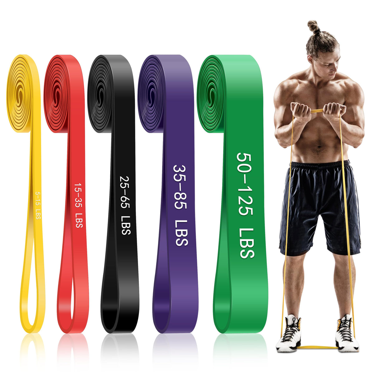 5-Level Resistance Bands for Working Out, Pull Up Assistance Bands | 5-125 LBS Resistance, Fitness, Full-Body Training, Physical Therapy & Stretch Workout, for Men, Women, Home, Outdoor, Gym Use