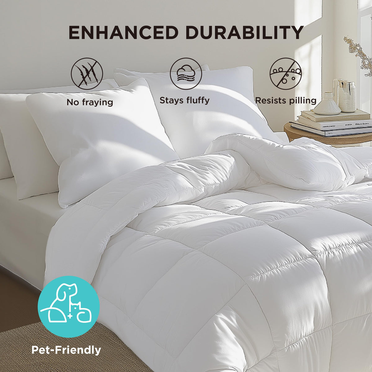 Bedsure Comforter Duvet Insert, Quilted Bedding Blanket, Oeko-TEX | People & Editor-Tested Comforter, Down Alternative Fill, 8 Corner Tabs, Machine Washable, White, Queen, 88 x 88 Inches