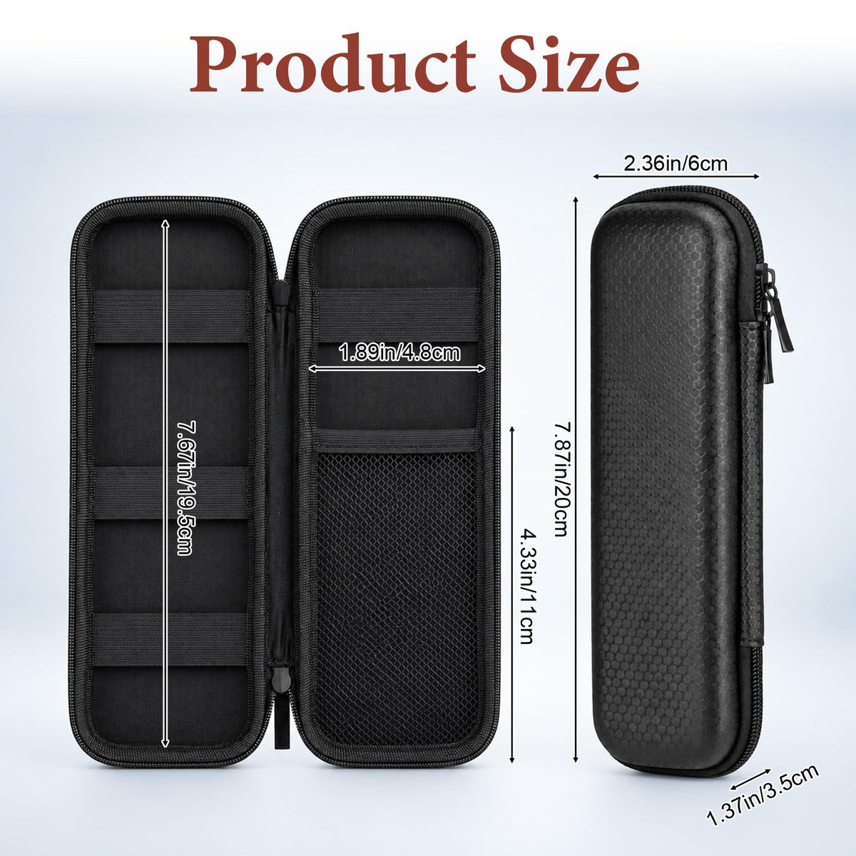 Zyghjort Pencil Case EVA Hard Shell, Black Pen Organizer Box | 7.87 Inches Slim Pencil Case Simple Zippered Hard Pen Case for Adults Office Stylus Pens Electronic Accessories Fountain Pens