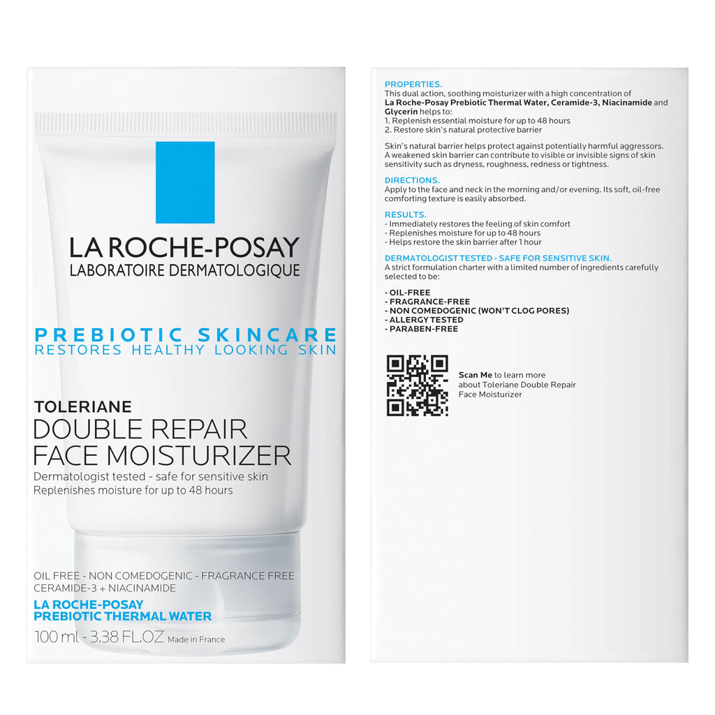 La Roche-Posay Toleriane Double Repair Face Moisturizer | Daily face cream with glycerin, niacinamide and ceramide for all skin types. Oil free and fragrance free.