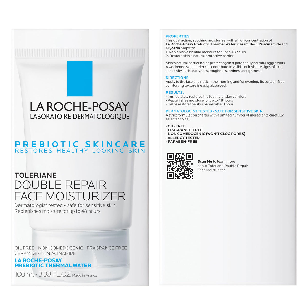 La Roche-Posay Toleriane Double Repair Face Moisturizer | Daily face cream with glycerin, niacinamide and ceramide for all skin types. Oil free and fragrance free.