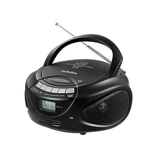 Gelielim Portable CD Players for Home, CD Boombox with AM/FM Stereo Radio, Bluetooth, USB, SD Card, MMC Drive, Aux-in, Headphone Jack,LCD Display, Boom Box CD Player AC/Battery Operated – Black