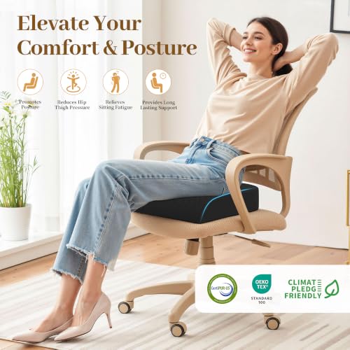 TranquilRelax 3-Inch Memory Foam Seat Cushion for Office Chair, Large | Black Chair Pad with Medium-Firm Support, Washable Mesh Cover & Non-Slip Base for Office Chairs, Car Seats & Short Drivers