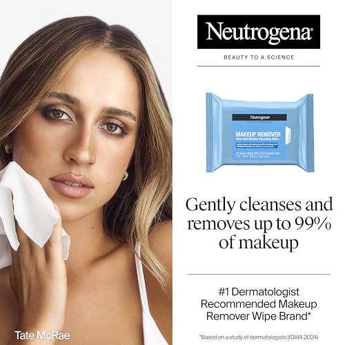 Neutrogena Makeup Remover Micellar Wipes, 2 Pack of 25 Ct | Plant-Based Micellar Water Cleansing Cloths, Gently Removes Oil, Dirt & Waterproof Makeup, No Heavy Residue, Alcohol-Free