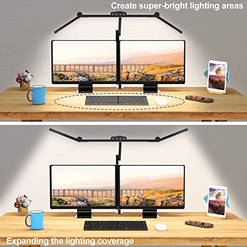 Micomlan Led Desk Lamp with Clamp, Architect Desk Lamp for Home Office with Atmosphere Lighting, 24W Ultra Bright Auto Dimming Computer Light Stepless Dimming and Tempering LED Table Light
