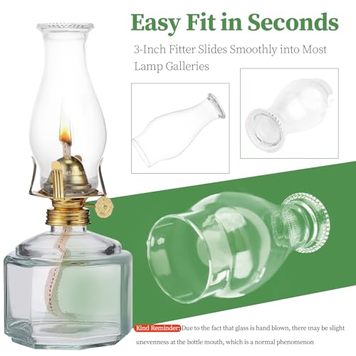Oil Lamp Chimney Replacement – Clear Hurricane Lamp Glass Shade (Wave Style) for Kerosene Lamps – 3 Inch Base（1 Pack）