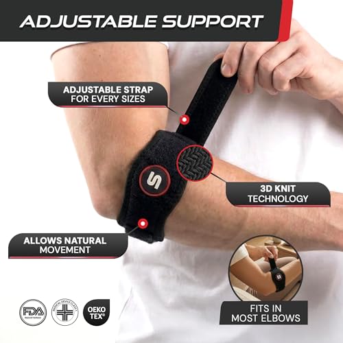 Sleeve Stars Tennis Elbow Brace for Men & Women, Fits 9"-23" (Single/Black) | Adjustable Counterforce Brace, Tennis Elbow Strap for Tendonitis Relief, Golfers Elbow Strap, Forearm Brace, Elbow Wrap