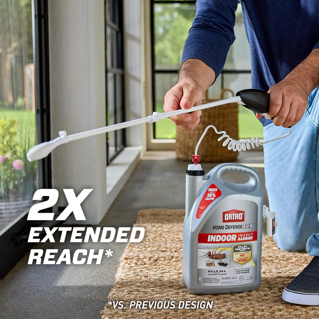 Ortho Home Defense Max Indoor Insect Barrier, Wand, 1 gal. | Ready-To-Use Home Bug Killer with Extended Reach Comfort Wand, Kills Ants, Roaches, Spiders, Fleas and Ticks