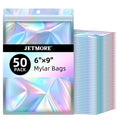 JETMORE Holographic Bags 50 PCS Mylar Bags 6x9" Resealable Embroidery Bags | Smell proof bag for goodie party favor jewelry freshie supplies candy cross stitch floss beads packaging sealable bags