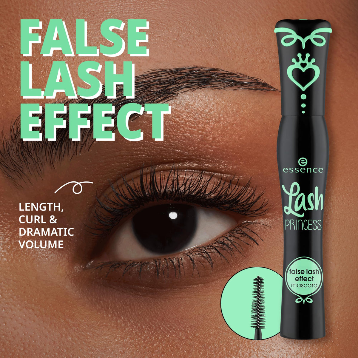essence Lash Princess False Lash Effect Mascara, Black (Pack of 1) | Volumizing & Lengthening, Clump-Free Fiber Brush, Defines and Separates; Vegan, Cruelty Free, Paraben Free, Oil Free